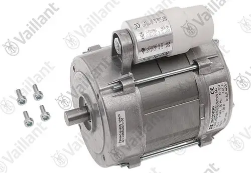 Vaillant Motor mit metallischem Gehäuse und Anschluss, neben vier Schrauben zur Befestigung, für technische Anwendungen.